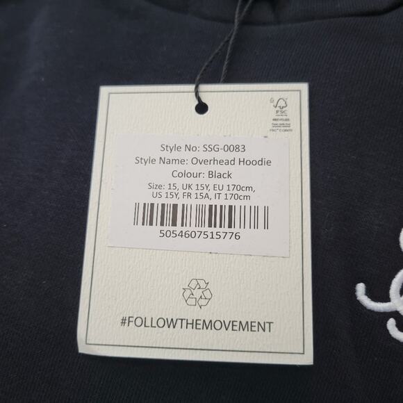 SikSilk youth overhead hoodie in black Size 15 - Picture 6 of 14